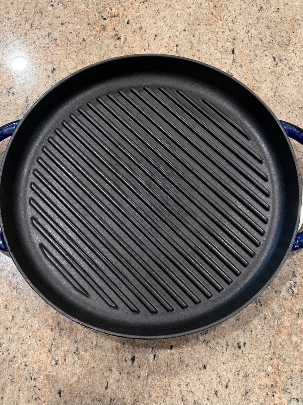 Staub Blue Cast Iron Grill Pan with Black Ridged Surface